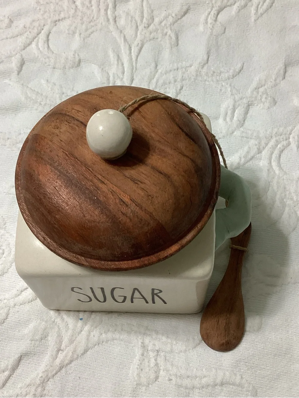 Handcrafted in India 4” square Lidded Sugar Canister Jar with Spoon